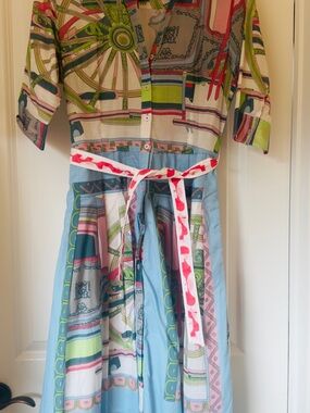 Pastel Blue Printed Midi Shirt Dress with Tie Waist